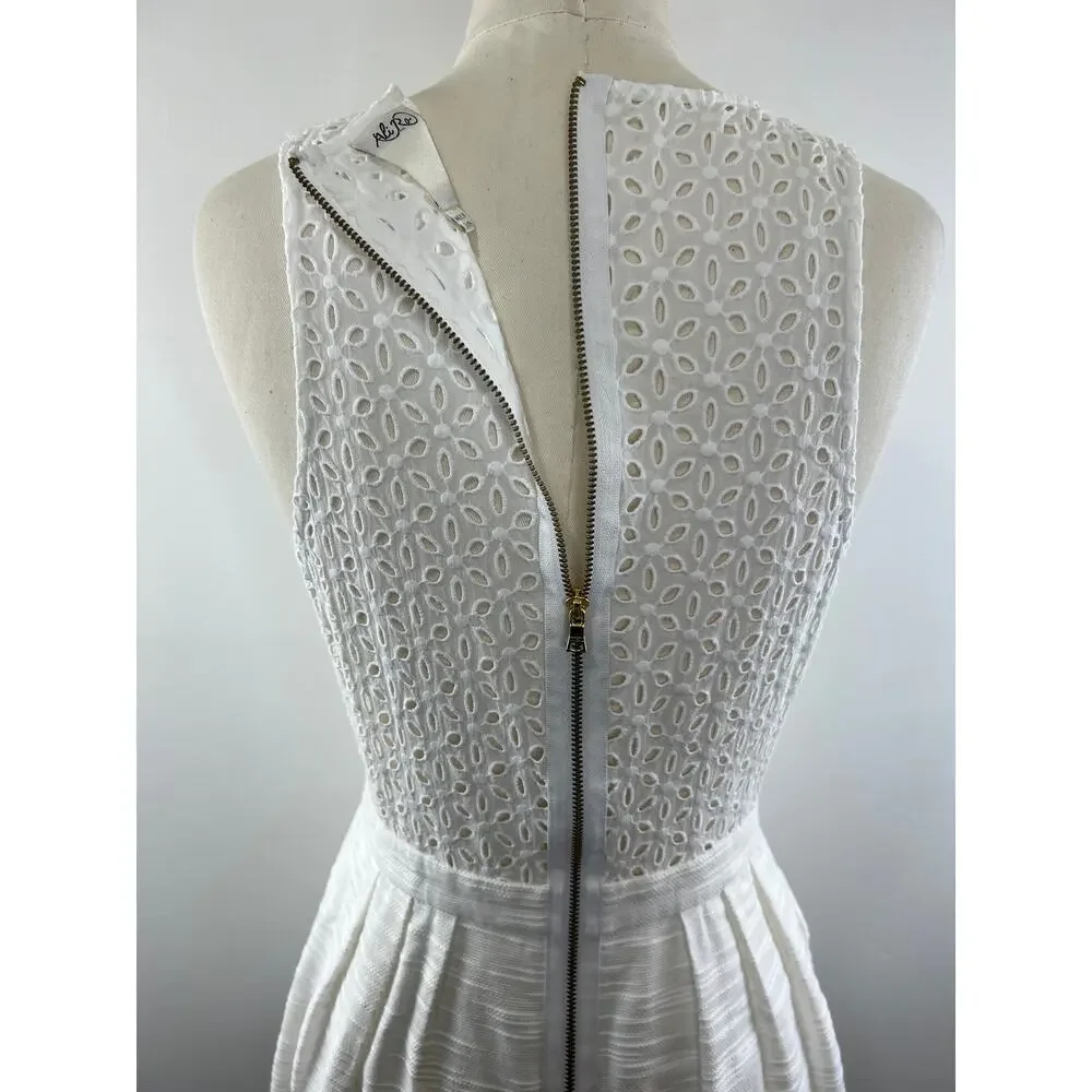 Ali Ra White Cotton Eyelet Cutout Crochet Sleeveless Fit Flare Short Dress 4 S